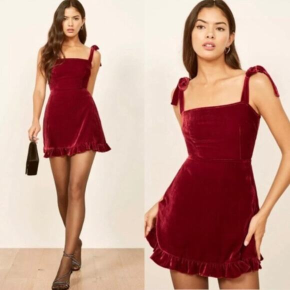 Reformation Red Velvet Mini Dress - Picture 1 of 11